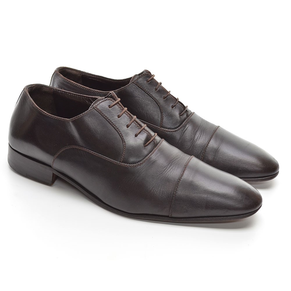 Men A. Testoni Basic Brown Leather Cap Toe Oxford… - image 1